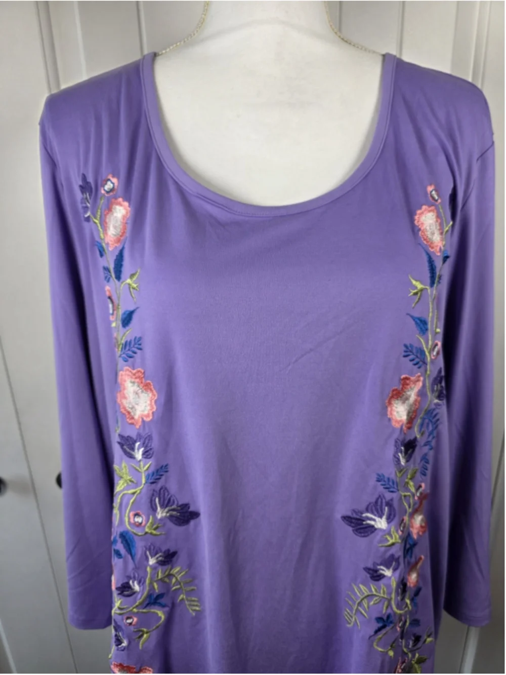 Anthony Original Sz 1X NWT 2 pc Purple Floral Embroidered Tunic Chiffon Skirt